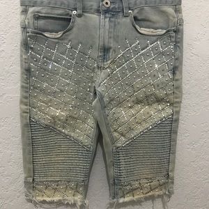 DENIM SHORTS CRYSTAL AND PEARL EMBELLISHMENTS